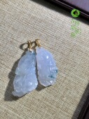 吉祥苑缅甸翡翠A货一对冰种紫白菜18k金吊坠项链飘花玉石礼物女