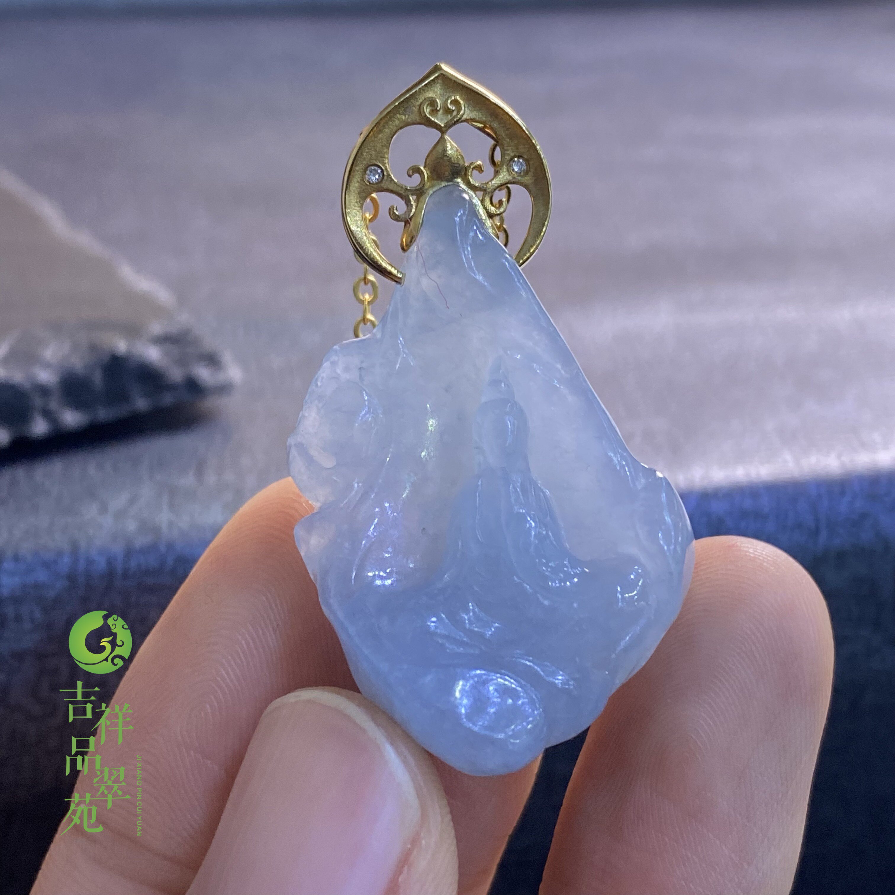 冰糯种18k金镶苏工紫罗兰翡翠