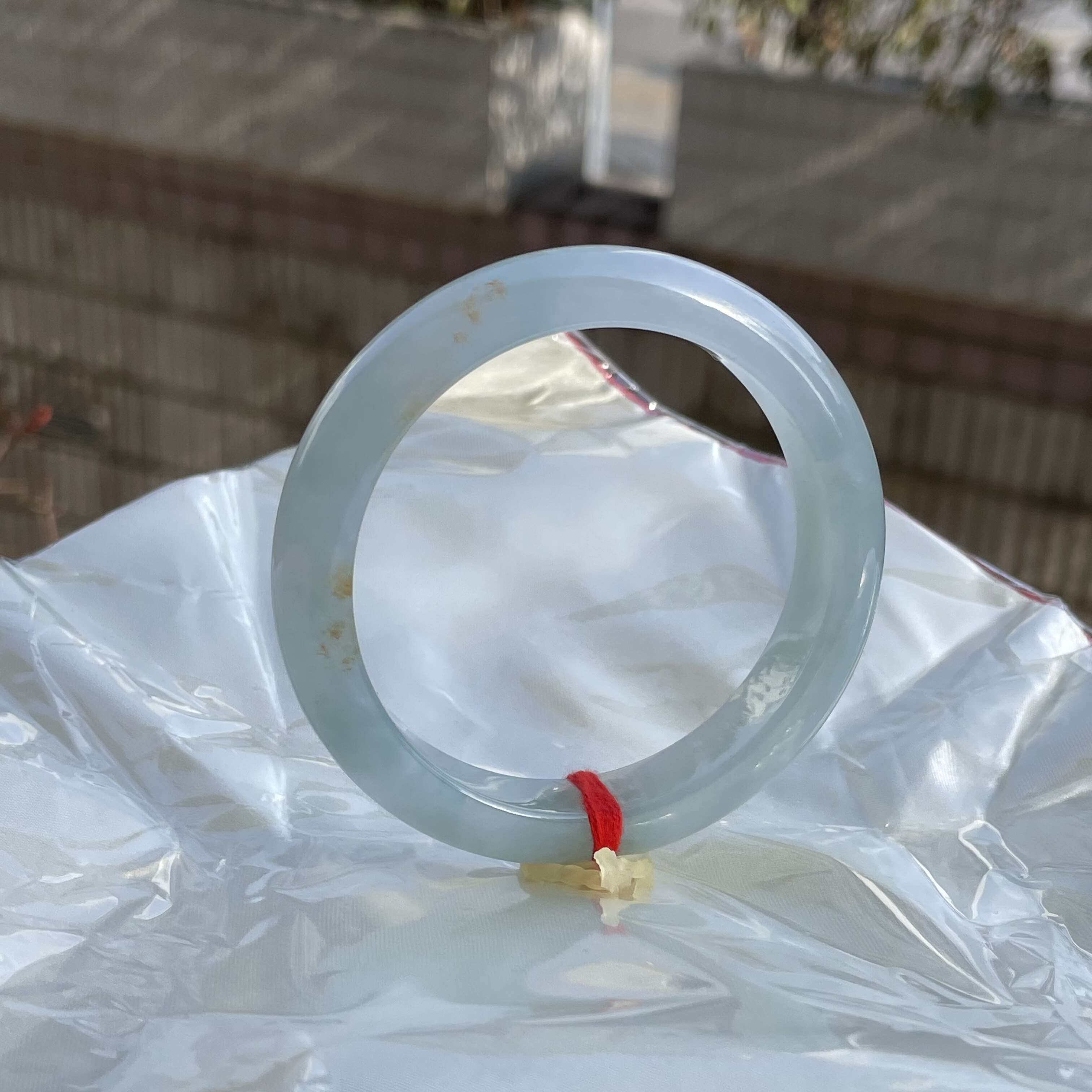 缅甸天然翡翠A货冰细糯种晴底撒桂花翡翠54.3正圈手镯这款很好看