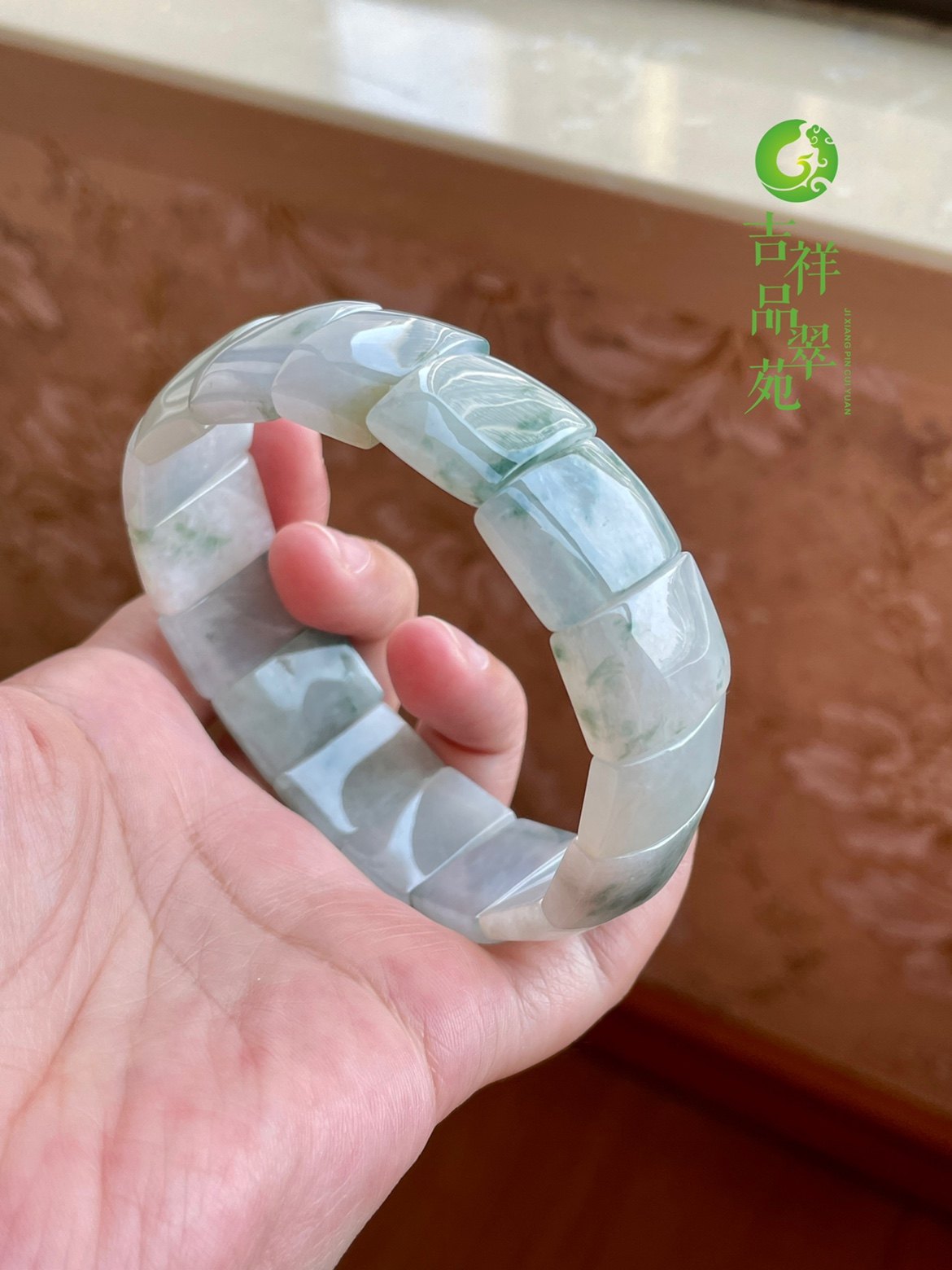 冰糯种飘花手牌手链玉石无事牌