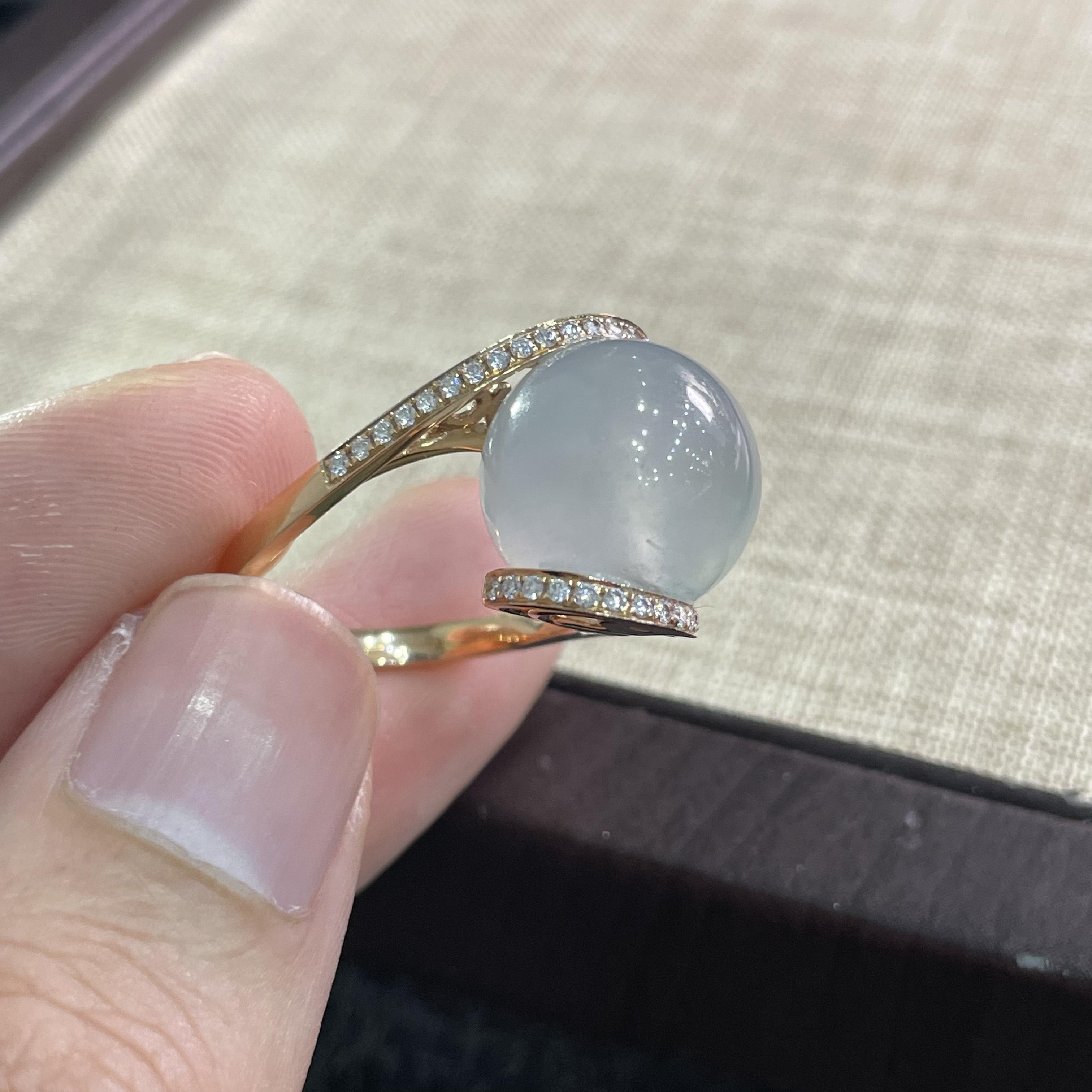 缅甸天然翡翠A货冰种圆珠女戒