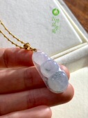 吉祥苑缅甸翡翠A货冰种飘花四季 豆18K金吊坠项链豆子玉石礼物女
