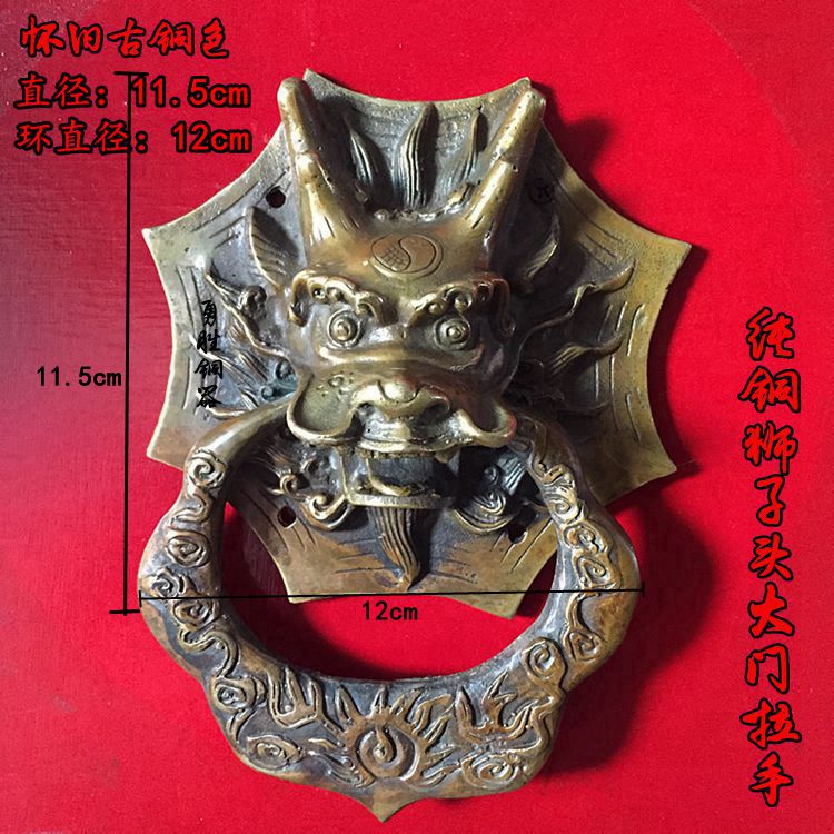 中式古典纯铜兽头大门实木拉手门环龙头大拉手仿古庙门铜环铜把手