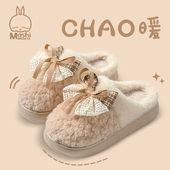 流氓兔蝴蝶结棉拖鞋 家居室内情侣加绒保暖冬天拖鞋 女冬季 2024新款