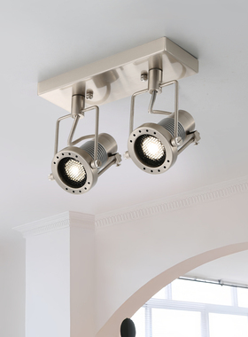 银色不锈钢色工业风格LED射灯家用店铺金属防眩全光谱二头COB顶灯