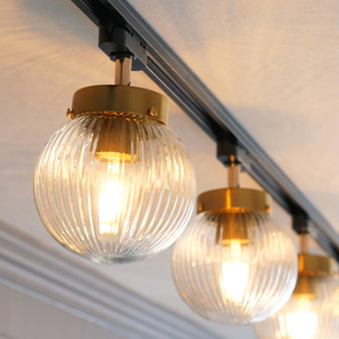 照明射灯 滑轨复古个性 美式 氛围LED轨道灯玻璃家用客厅厨房2米明装