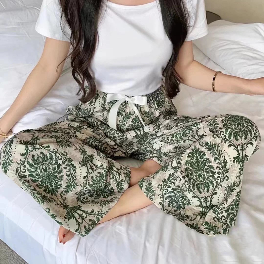 19.9抢！认准实拍！超级舒服【棉绸家居阔腿裤】春夏睡裤印花裤女