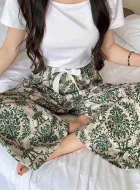 19.9抢！认准实拍！超级舒服【棉绸家居阔腿裤】春夏睡裤印花裤女