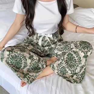 认准实拍 印花裤 超级舒服 春夏睡裤 女 棉绸家居阔腿裤 19.9抢