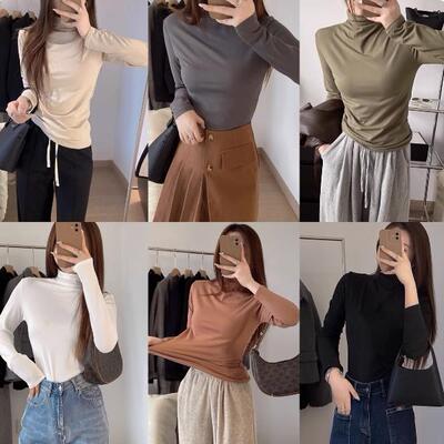 拍3件包邮 好看~低饱和度 百搭恒温亲肤薄绒修身显瘦半高领打底衫