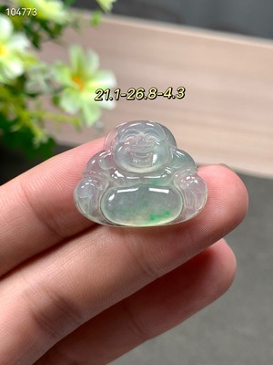 缅甸A货天然翡翠高冰种飘绿花冰胶起光肚里藏金佛公裸石吊坠证书