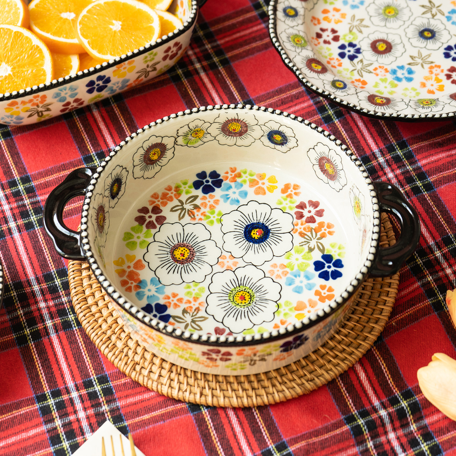 波兰烤碗家用餐具微波炉烤箱专用创意陶瓷手柄碗家用大号双耳烤盘,餐饮具,碗,淘宝优惠券,粉丝福利购,淘宝优惠卷