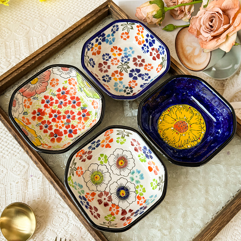 复古家用手绘吐骨碟陶瓷碟子