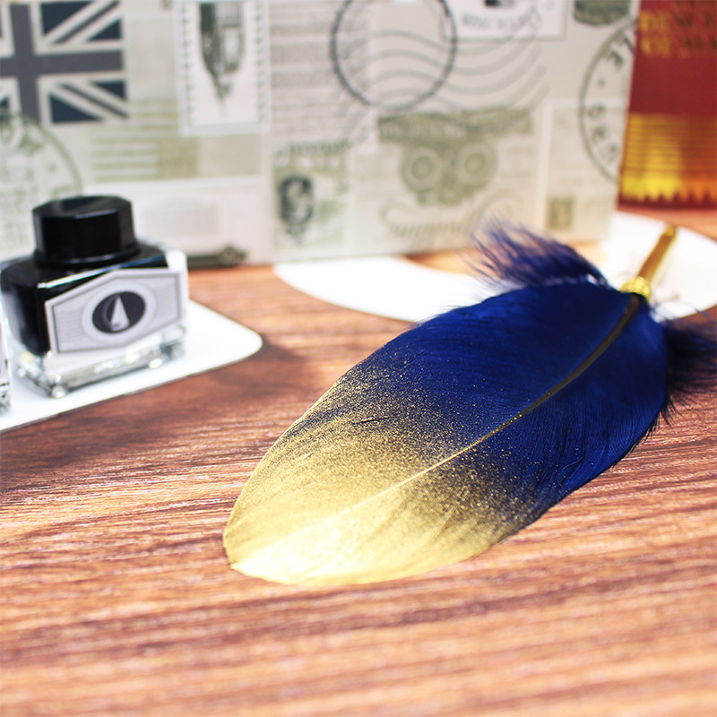 英伦哈利波特羽毛笔金色鹅毛蘸水钢笔墨水礼盒创意文具圣诞礼物