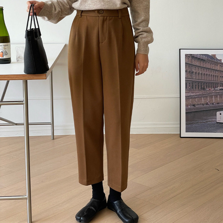 翡格依GN小个子毛呢裤九分裤女冬加厚小脚裤高腰显瘦烟管裤磨毛