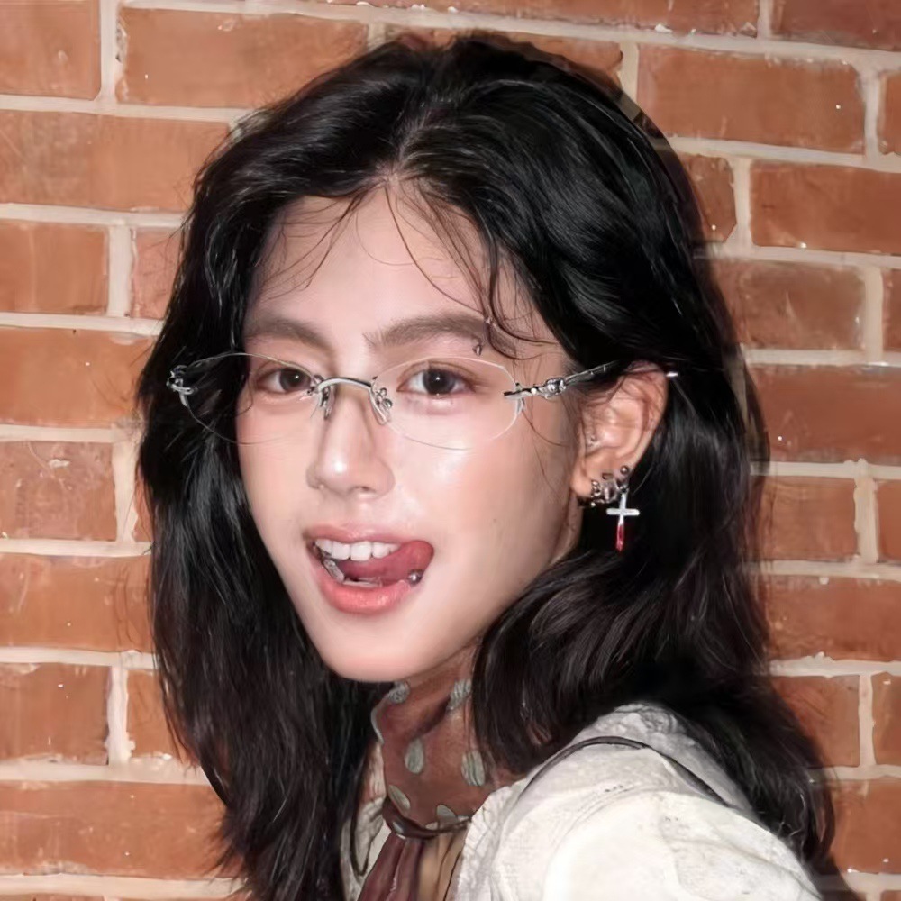 西太后同款镜架无框切边眼镜中古骷髅骨架框架小脸女镜框镜片另配