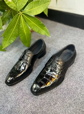 纯真鳄鱼皮鞋英伦风德比鞋男商务