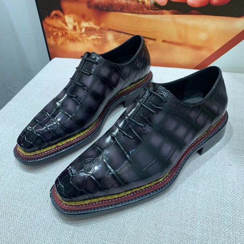 莱曼犀牛整张鳄鱼肚皮正装皮鞋