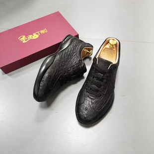 全真鸵鸟皮鞋撤柜清仓37真皮运动休闲鞋黑色系带耐磨莱曼犀牛男鞋