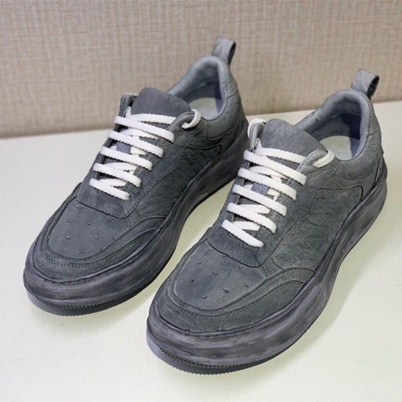 全真鸵鸟皮皮鞋欧美时尚休闲脏脏鞋厚底舒适耐磨正品真皮手工男鞋