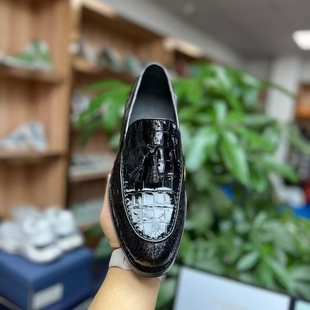 纯真鳄鱼皮鞋一脚蹬乐福鞋男英伦风商务正装真皮高档固特异男鞋子