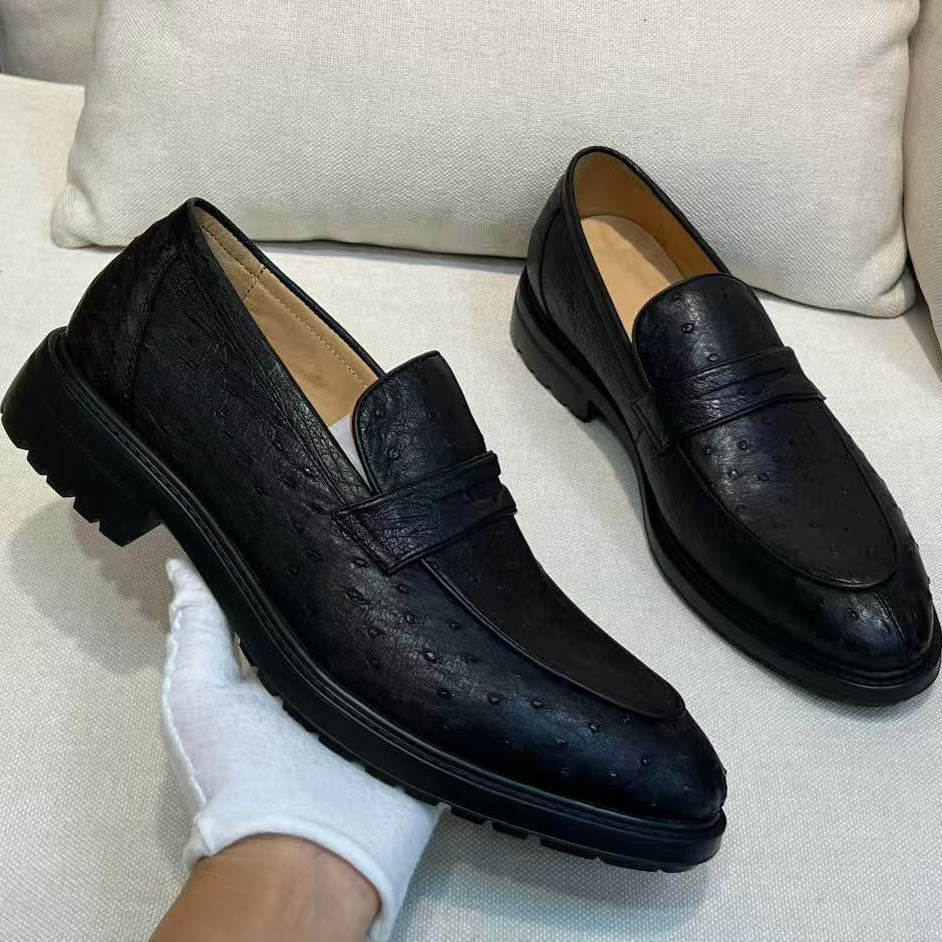 全真鸵鸟皮鞋男士休闲一脚蹬懒人鞋撤柜清仓真皮男鞋商务百搭男鞋,流行男鞋,休闲皮鞋,淘宝优惠券,粉丝福利购,淘宝优惠卷