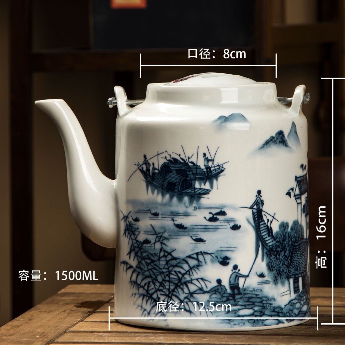 景德镇粉彩仿古大容量陶瓷提梁茶壶水壶老式古玩家用单壶复古摆件