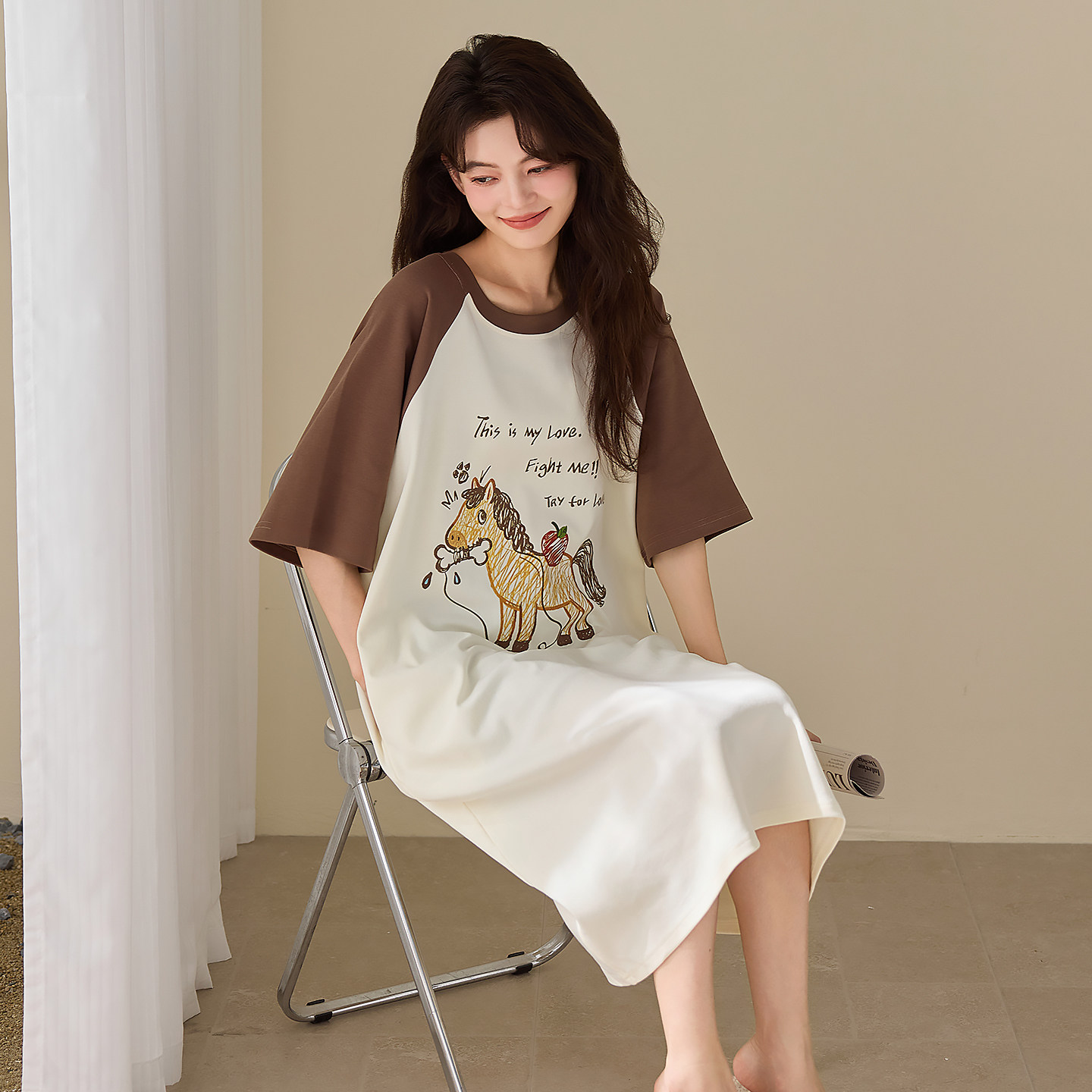 睡衣女士夏款睡裙纯棉短袖长款休闲甜美薄款可外穿夏季家居服裙子