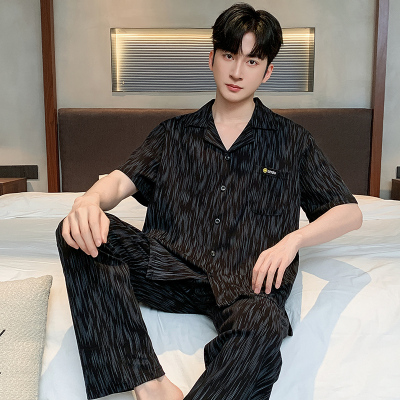 100%纯棉睡衣男士夏季短袖长裤大码男款宽松夏天家居服套装可外穿