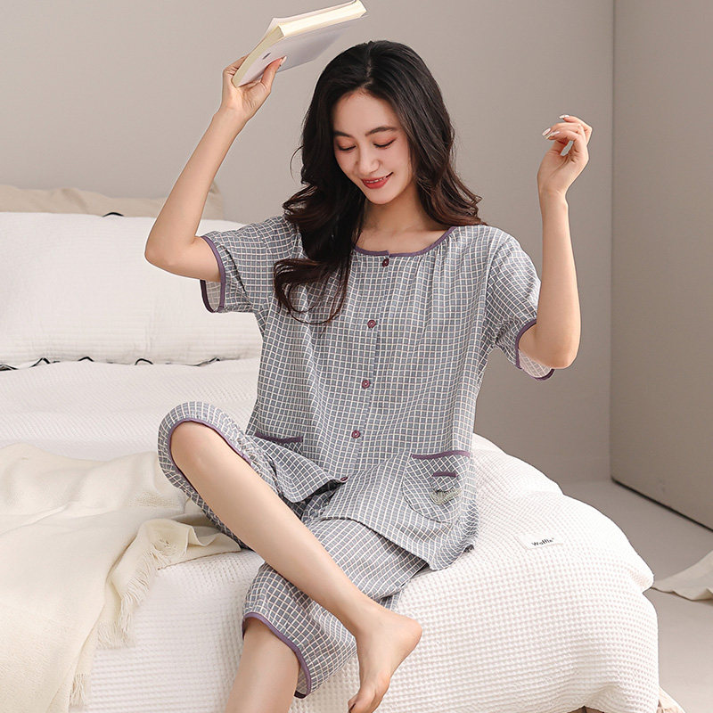 100%纯棉睡衣妈妈夏季短袖七分裤大码全棉夏天舒适宽松家居服套装,女士内衣/男士内衣/家居服,睡衣/家居服套装,淘宝优惠券,粉丝福利购,淘宝优惠卷