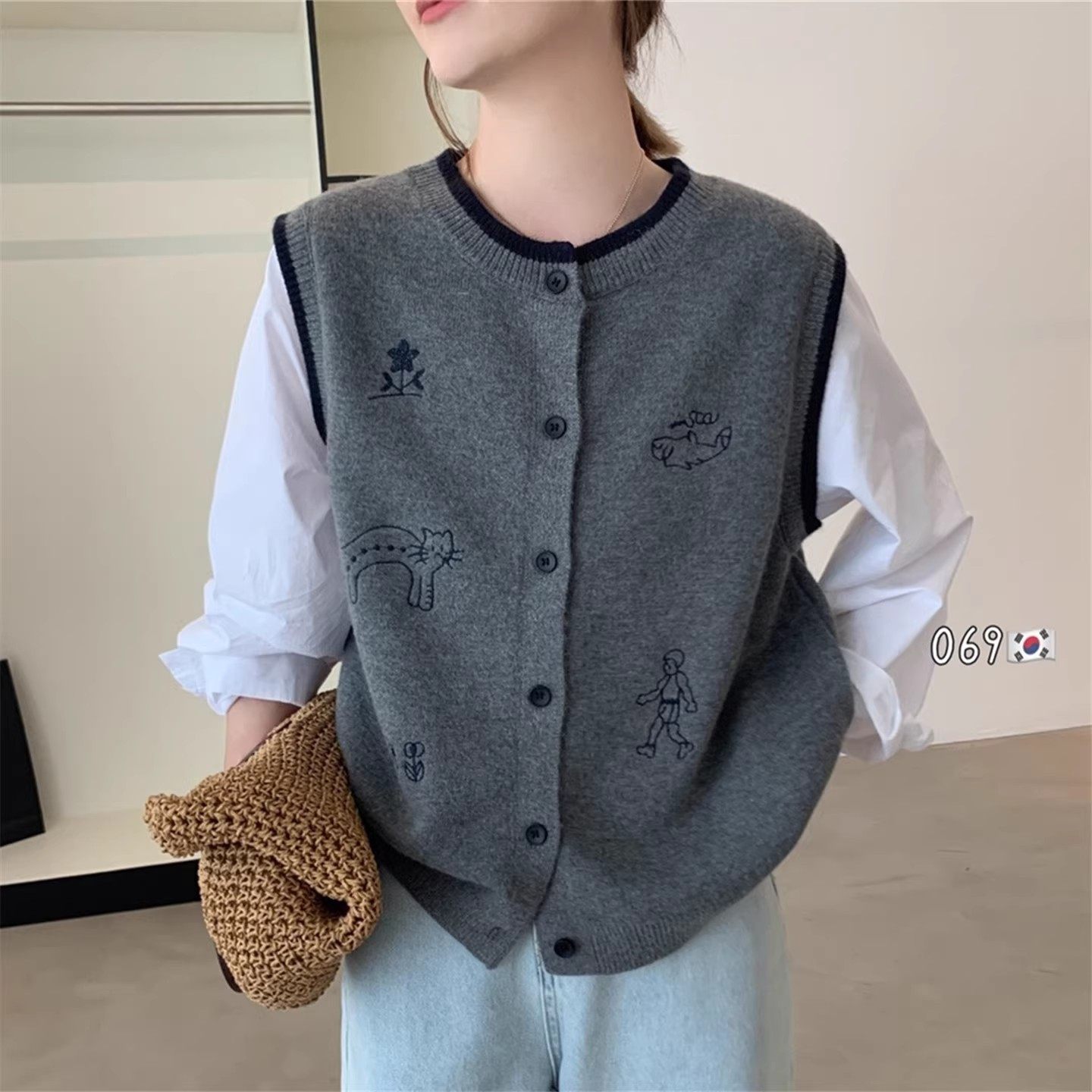 韩版圆领刺绣假两件针织开衫女2025新款秋冬季显瘦软糯亲肤毛衣潮,女装/女士精品,毛针织衫,淘宝优惠券,粉丝福利购,淘宝优惠卷