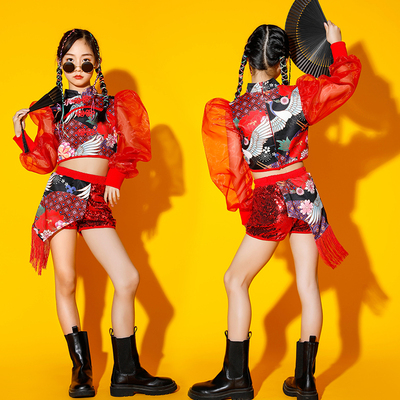 女童中国风爵士舞亮片演出服