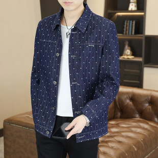 高级韩版 青年修身 春季 水洗条纹牛仔衣服男士 潮流夹克外套 帅气个性