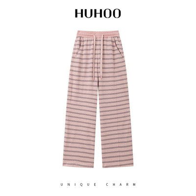 呼呼huhoo淡人条纹休闲裤女百