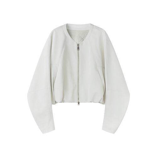 定制女装 蛋白PU短款夹克仿鳄鱼纹双拉链收摆连身袖皮衣外套0950