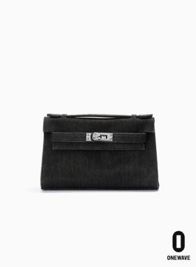 Margin Goods新款女士包包印花手提包复古百搭黑色小方包