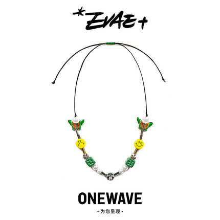 【国现】EVAE+圣诞限定珍珠笑脸骰子绿色项链rocky庆怜同款男女