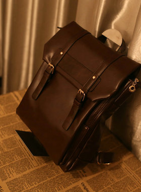 廿下原创JK制服双肩包女包百搭学院风背包日韩复古邮差包PU皮书包