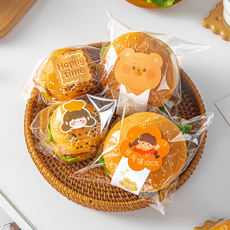 迷你透明汉堡包装袋自粘面包自封一次性专用摆摊商用食品级打包纸