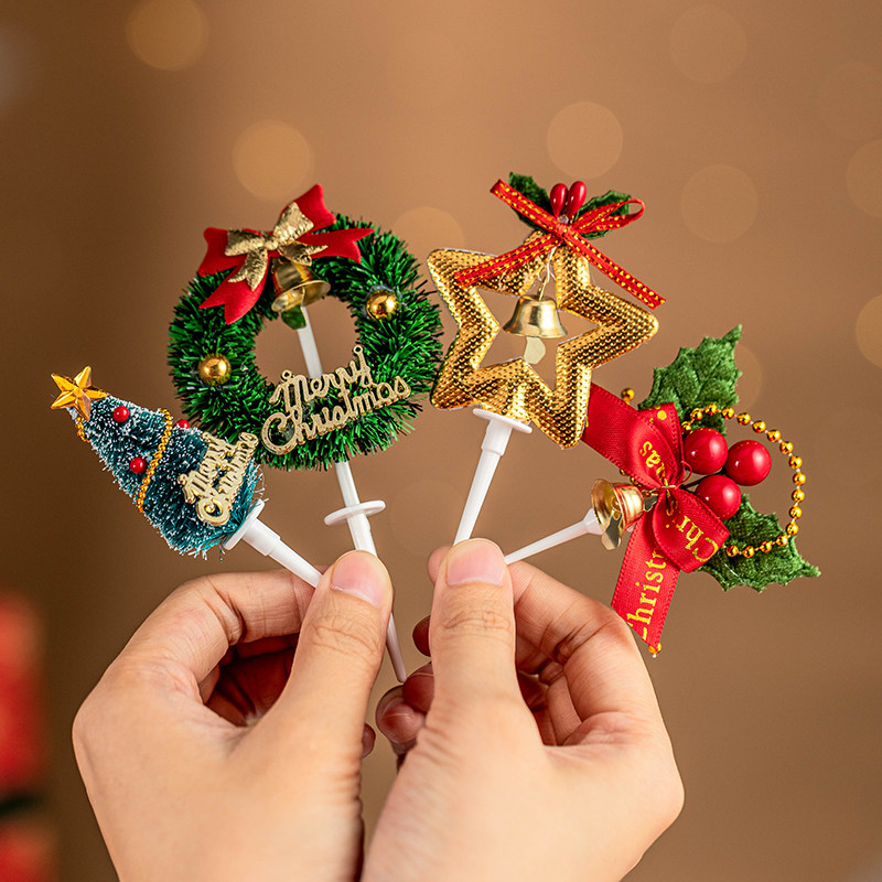 圣诞节蛋糕装饰插件牌摆甜品小配件草莓塔星星树烘焙纸杯软胶diy