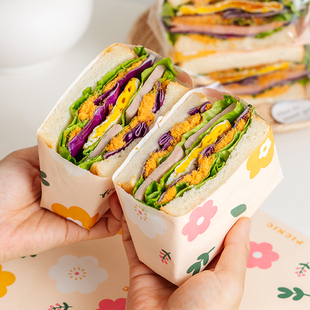 三明治包装纸专用文的食品级饭团汉堡手抓饼防油纸袋外带盒肉夹馍