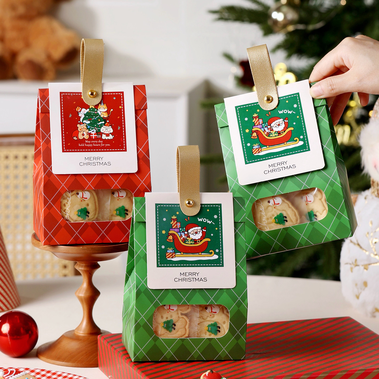 圣诞节礼品袋礼物手提袋子空盒平安夜伴手礼迷你小儿童饼干糖果包