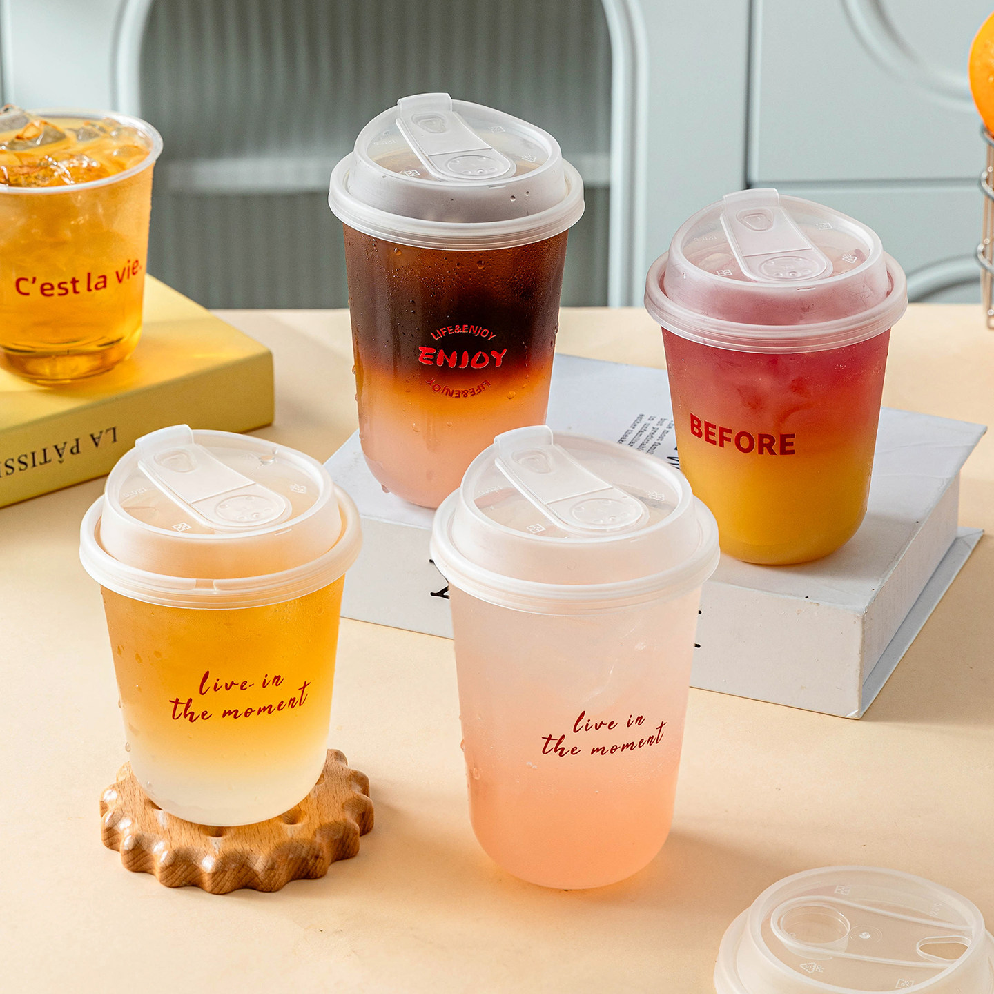 一次性咖啡杯子果汁冰杯的奶茶外出携带盖饮料塑加厚店专用鸡尾酒