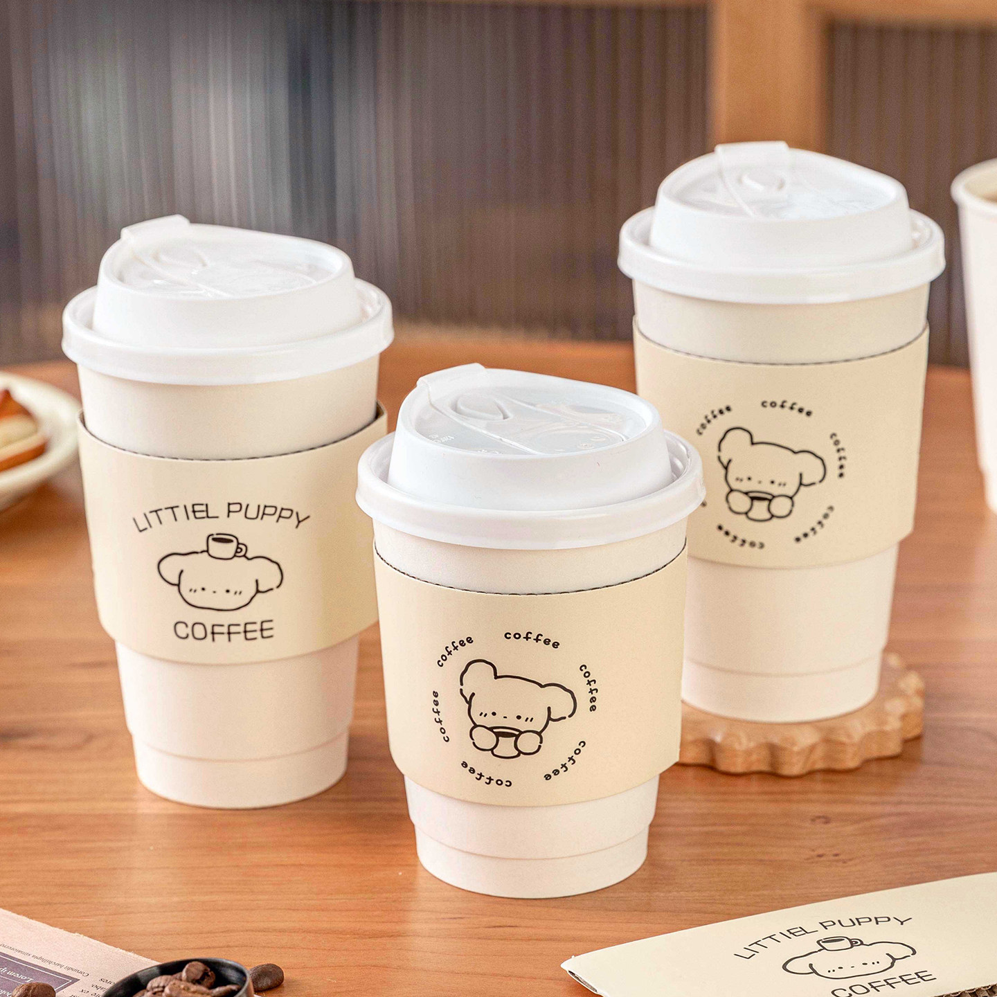 咖啡专用一次性纸杯带盖家用加厚热饮耐高温食品级早餐豆浆外带商