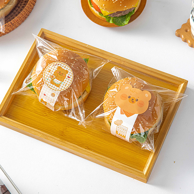 迷你透明汉堡包装袋自粘面包自封一次性专用摆摊商用食品级打包纸