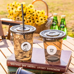 咖啡一次性杯子冰奶茶自制饮料网红带盖商用透明便携打包塑料外带