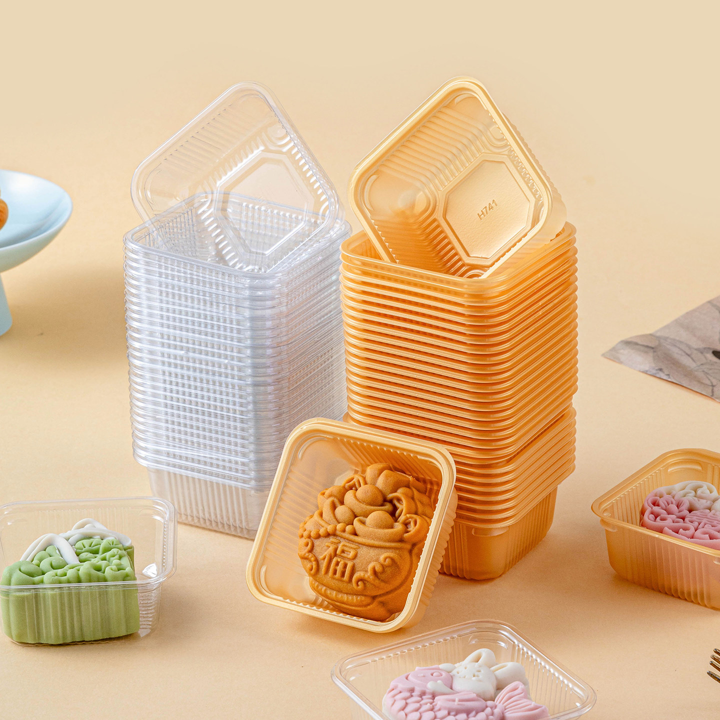 中秋月饼底托50克包装盒子和袋塑料流心加高厚蛋黄酥内托圆100g75