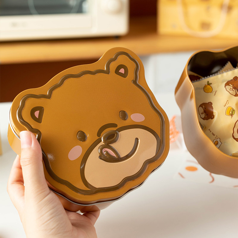 饼干盒铁盒曲奇雪花酥点心糖果包装盒子空可爱小熊小号精致收纳