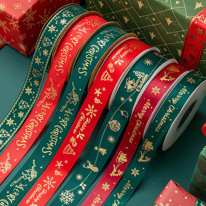 圣诞节丝带缎带蝴蝶结彩带子织布条蛋糕装饰红色diy材料花束烫金