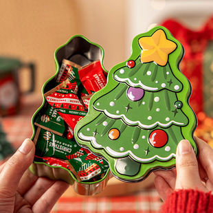 圣诞小礼品物树铁盒包装子平安夜儿童袋饼干创意空糖果圆形节女孩